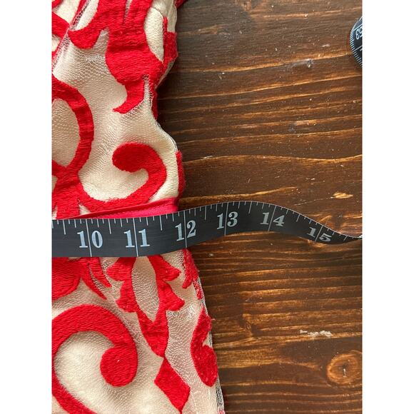 VTG B. Darlin Red Mermaid Ornate Lace Open Back Dress S Red Old Hollywood Glam - Picture 12 of 14